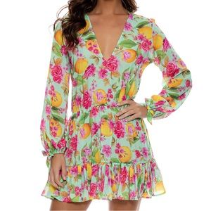 Revolve Deep V Frill Mini Dress in Limoncello by Luli Fama